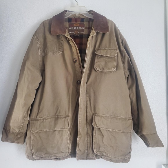 GAP Other - Vtg GAP Jacket Men L Brown Out-Of-Doors Plaid Lined Canvas Leather Collar Barn